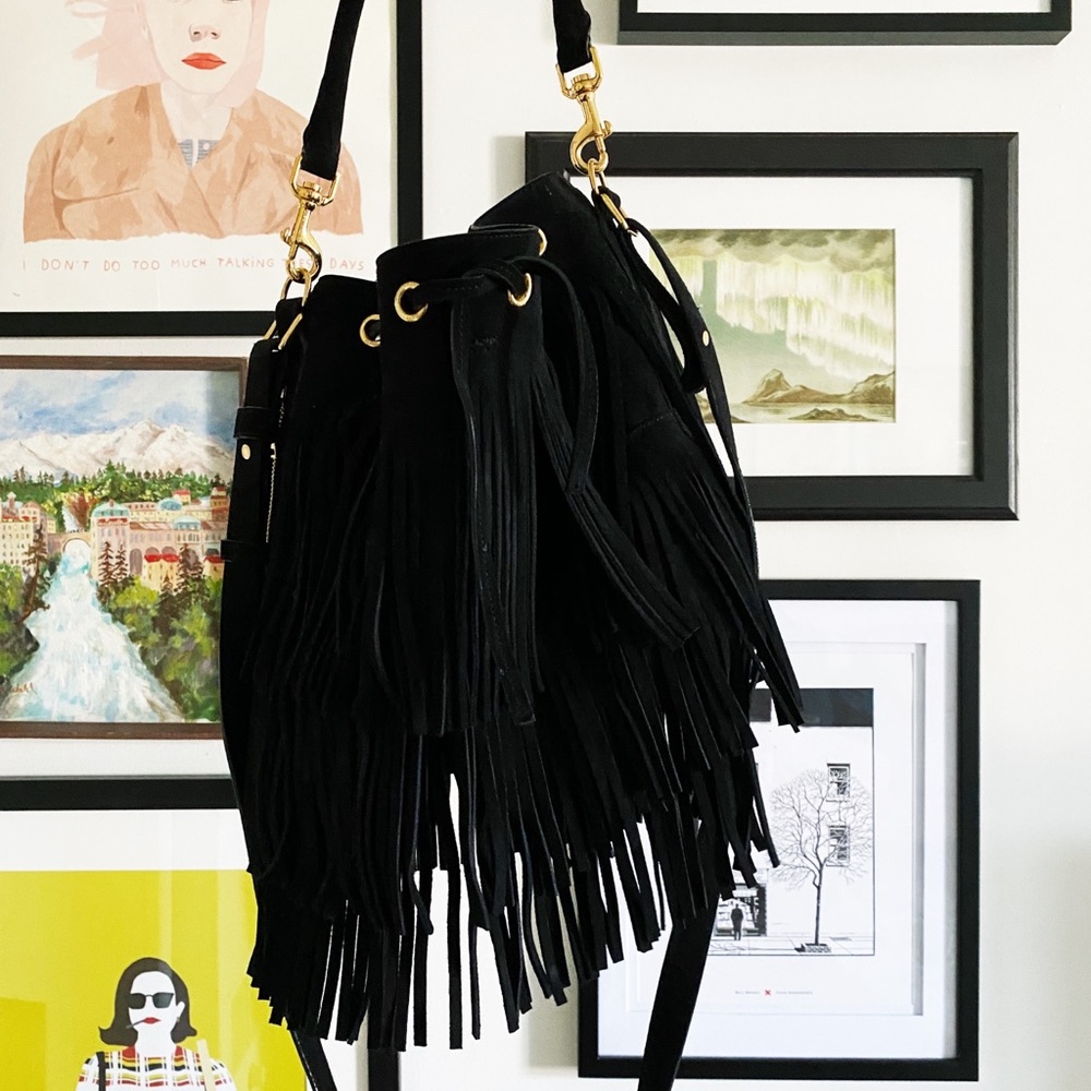 Saint Laurent Suede Fringe Emmanuelle Bucket Bag